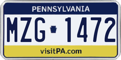 PA license plate MZG1472