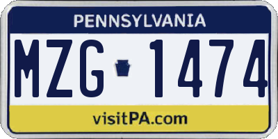 PA license plate MZG1474