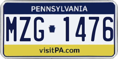 PA license plate MZG1476