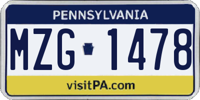 PA license plate MZG1478