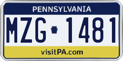PA license plate MZG1481