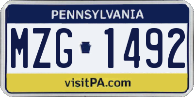 PA license plate MZG1492