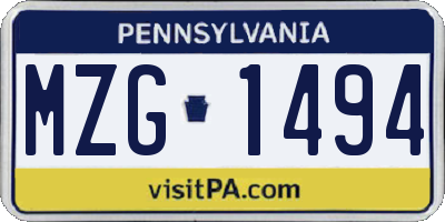 PA license plate MZG1494