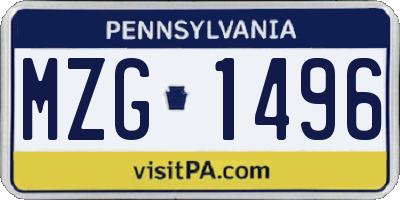PA license plate MZG1496