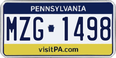 PA license plate MZG1498