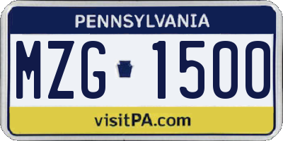 PA license plate MZG1500