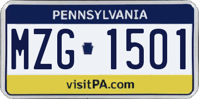PA license plate MZG1501