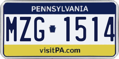 PA license plate MZG1514