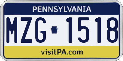 PA license plate MZG1518
