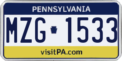 PA license plate MZG1533