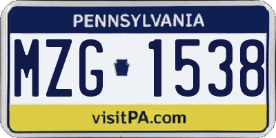 PA license plate MZG1538