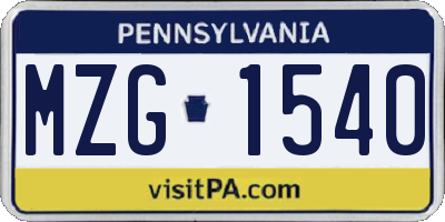 PA license plate MZG1540
