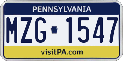 PA license plate MZG1547