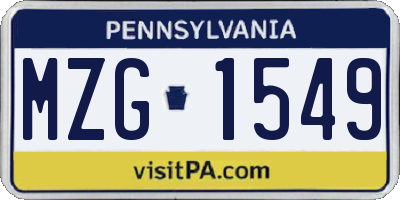 PA license plate MZG1549