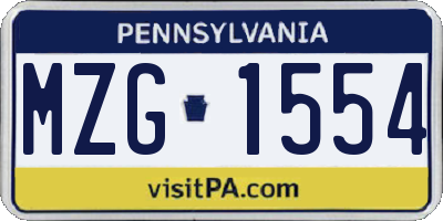PA license plate MZG1554