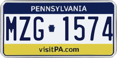 PA license plate MZG1574