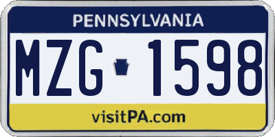 PA license plate MZG1598