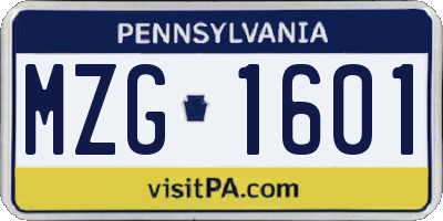 PA license plate MZG1601