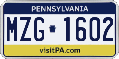 PA license plate MZG1602