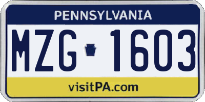 PA license plate MZG1603