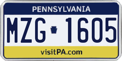 PA license plate MZG1605