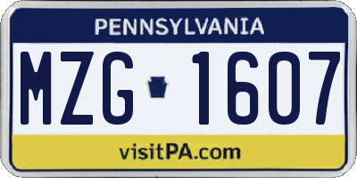 PA license plate MZG1607