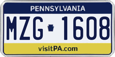 PA license plate MZG1608