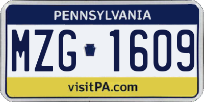 PA license plate MZG1609