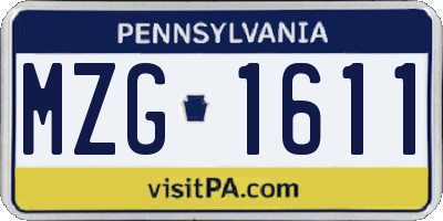 PA license plate MZG1611