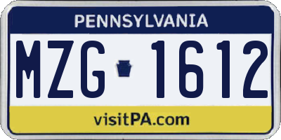 PA license plate MZG1612
