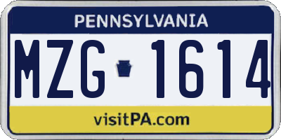 PA license plate MZG1614