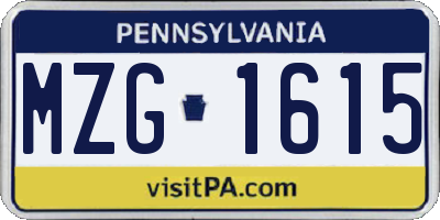 PA license plate MZG1615