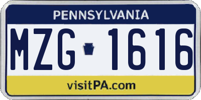 PA license plate MZG1616