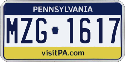 PA license plate MZG1617