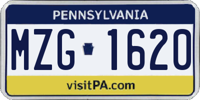 PA license plate MZG1620