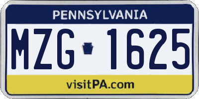 PA license plate MZG1625
