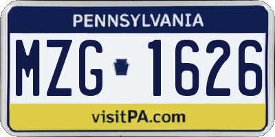 PA license plate MZG1626