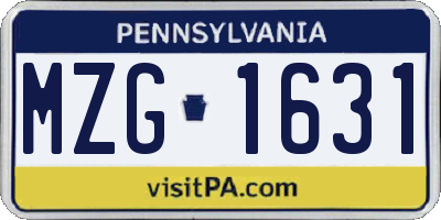 PA license plate MZG1631