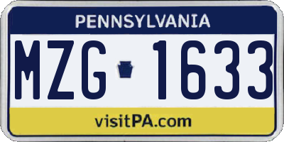 PA license plate MZG1633