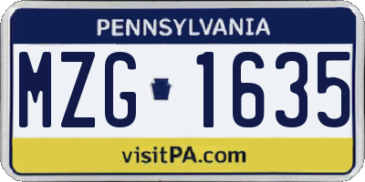 PA license plate MZG1635