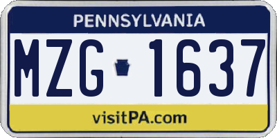 PA license plate MZG1637