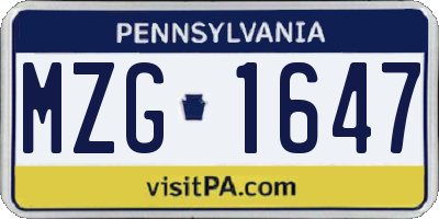 PA license plate MZG1647