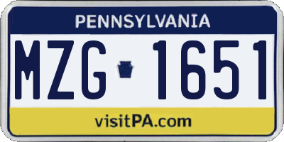 PA license plate MZG1651