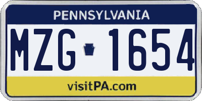 PA license plate MZG1654
