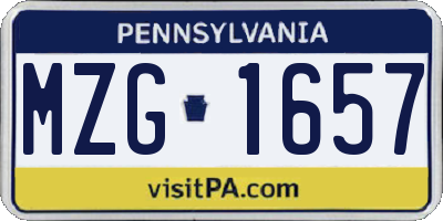 PA license plate MZG1657