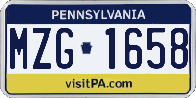 PA license plate MZG1658