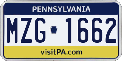 PA license plate MZG1662
