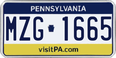 PA license plate MZG1665
