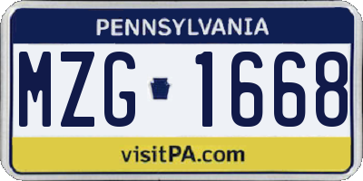 PA license plate MZG1668