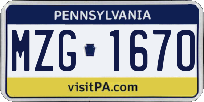 PA license plate MZG1670